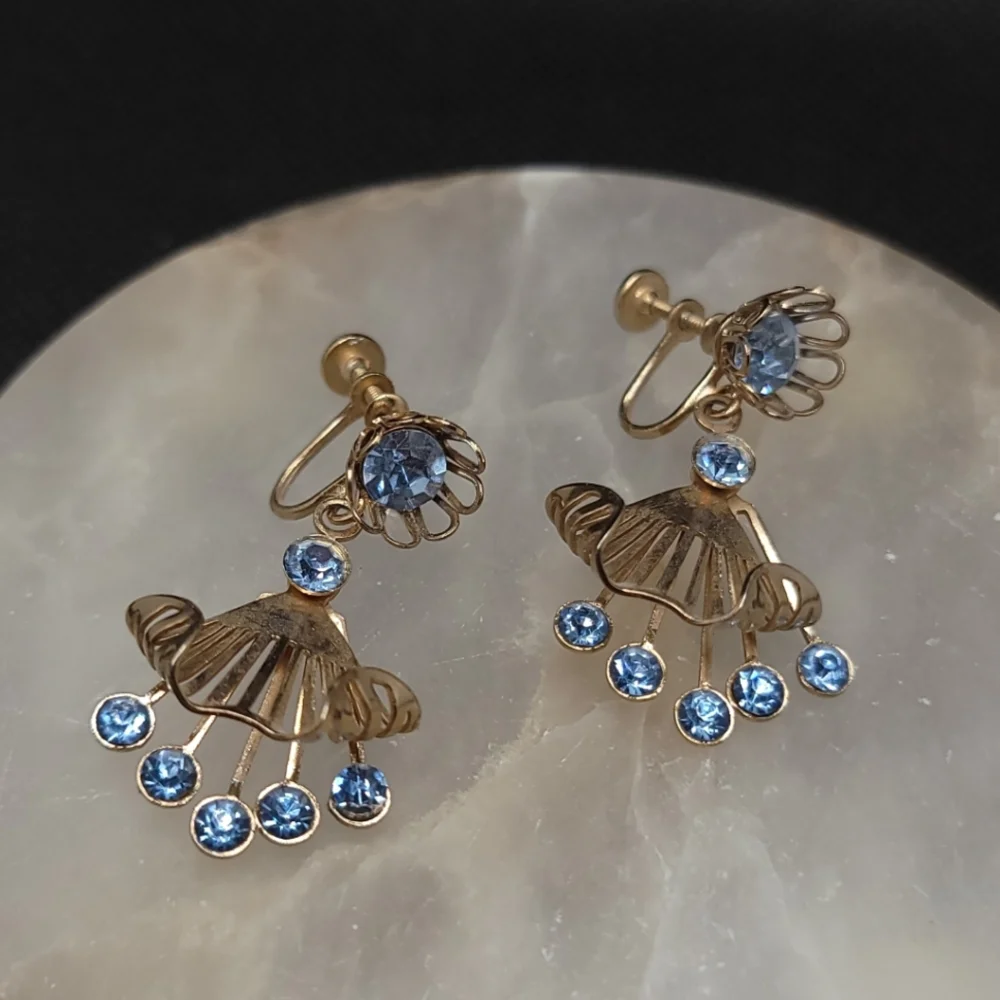 Vintage 1950's Floral Rhinestone Screwback Earrings